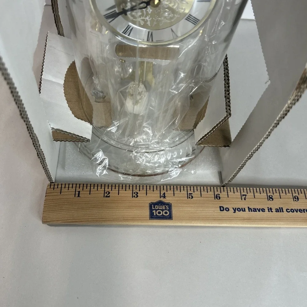 Danbury Clock Co. Pendulum Clock Gold Silver Crystal Base Glass Cover  Open Box